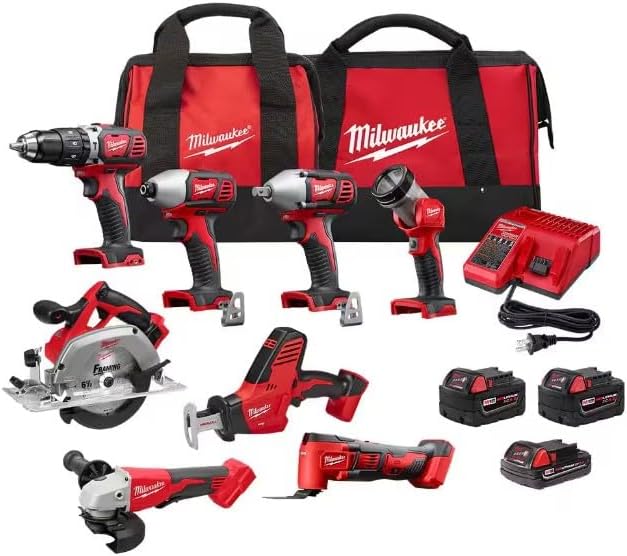 Milwaukee M18 18V Cordless Power Tool Combo Kit, 8-Tool Set, 3 Batteries, 2 Tool Bags, Charger Included